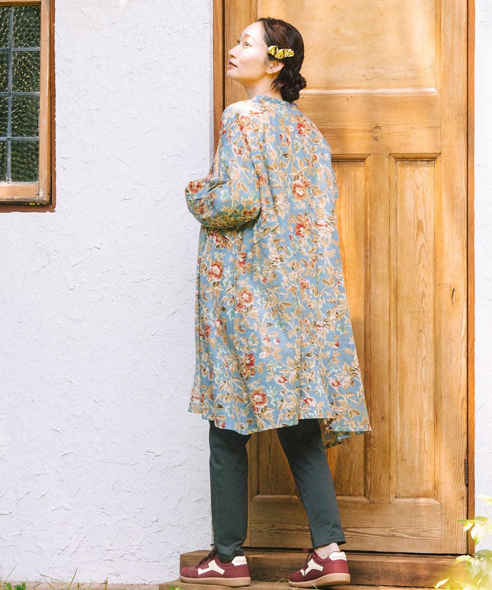 フラワープリントサイドギャザーチュニック