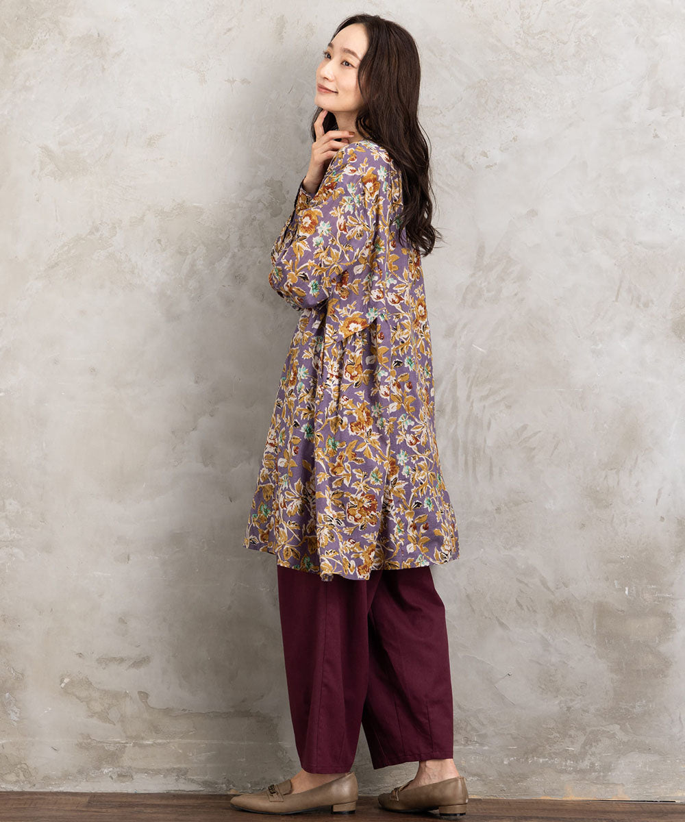 フラワープリントサイドギャザーチュニック