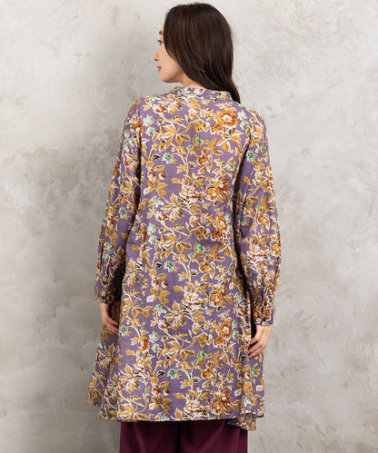 フラワープリントサイドギャザーチュニック