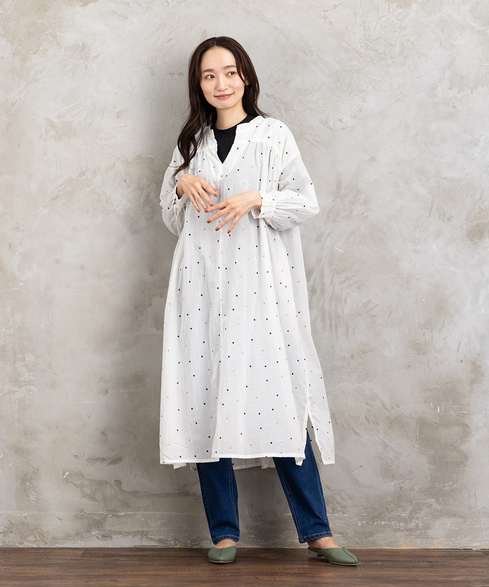 21号(6L～) ホイルドットプリントキーネックワンピース