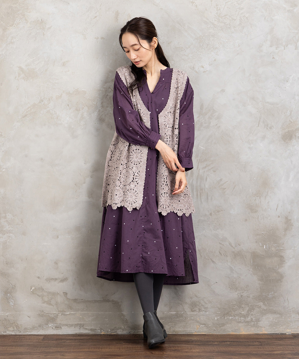 21号(6L～) ホイルドットプリントキーネックワンピース