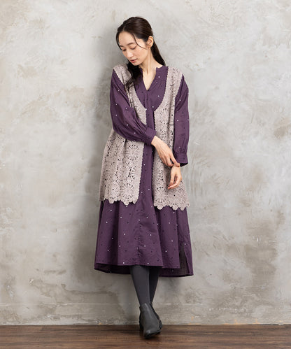 21号(6L～) ホイルドットプリントキーネックワンピース