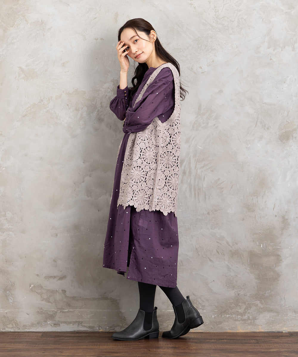 21号(6L～) ホイルドットプリントキーネックワンピース