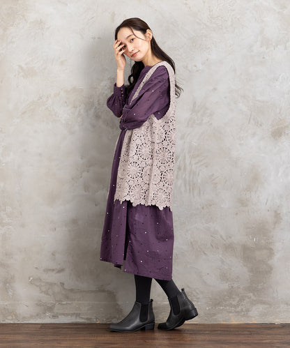 21号(6L～) ホイルドットプリントキーネックワンピース