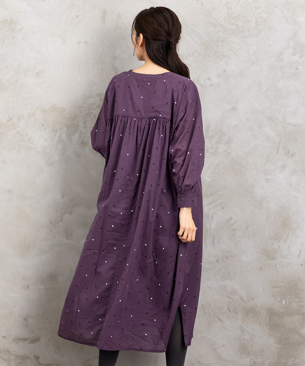 大きいサイズ レディース ワンピース ドットプリント キーネック