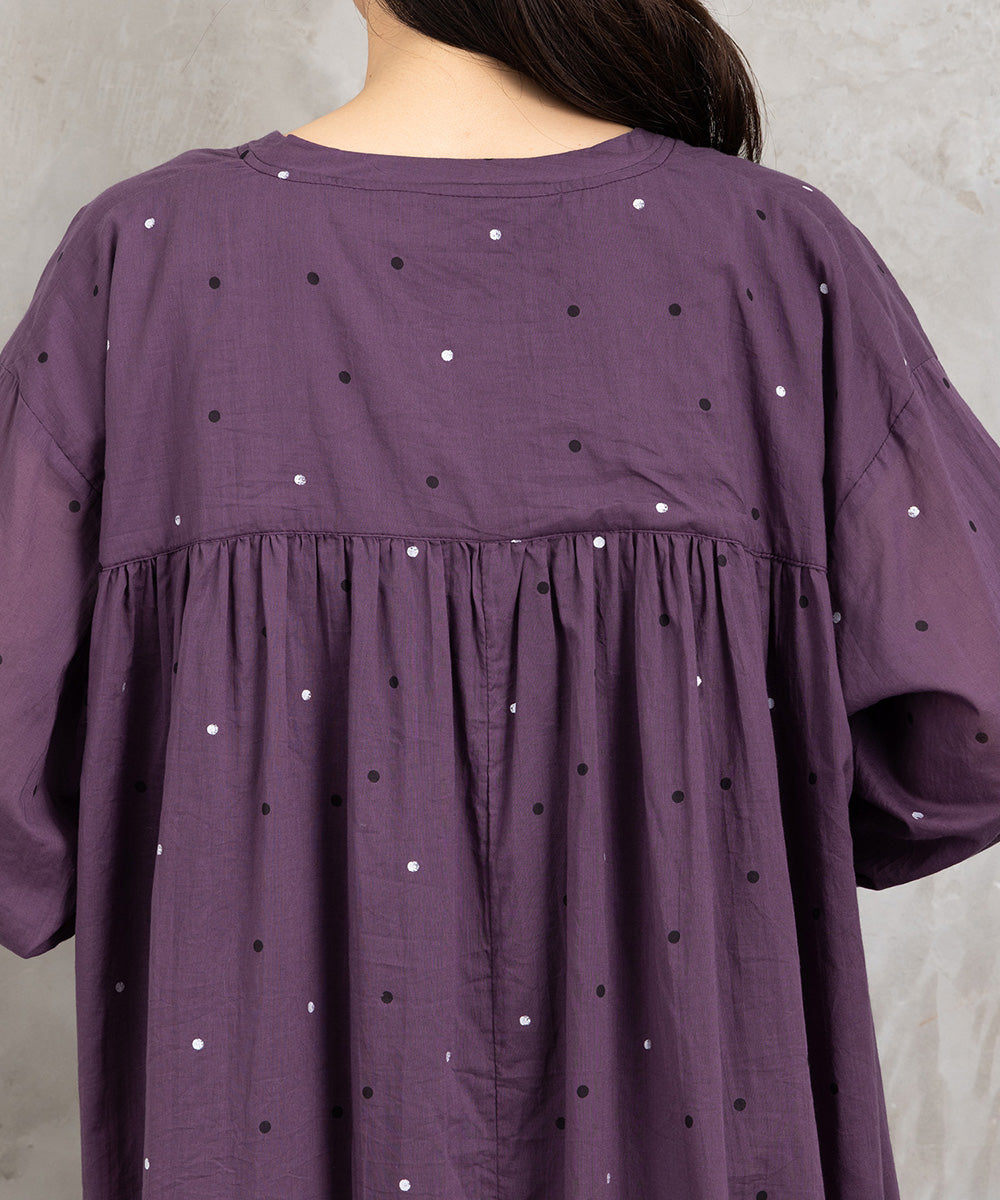 21号(6L～) ホイルドットプリントキーネックワンピース