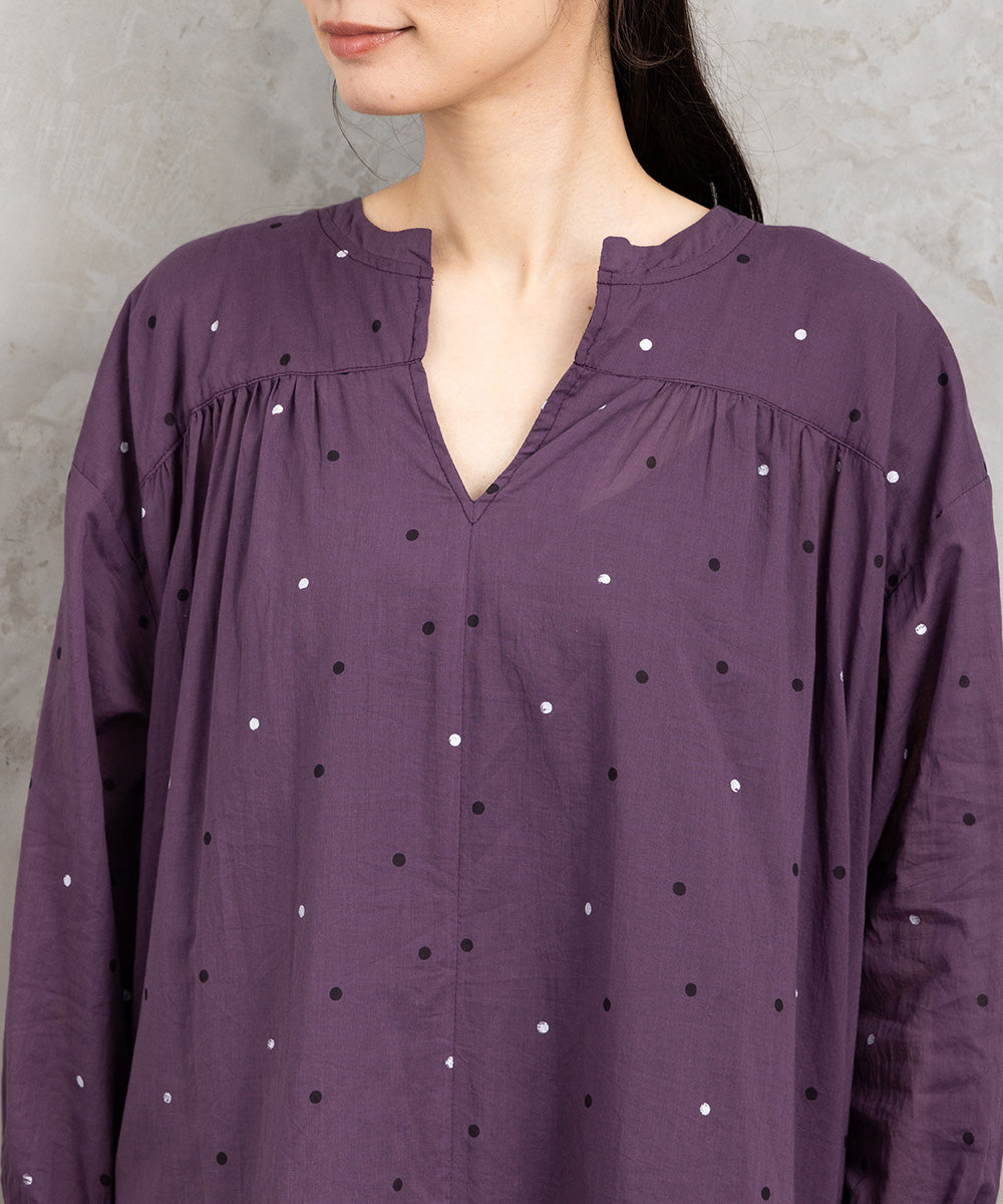 21号(6L～) ホイルドットプリントキーネックワンピース