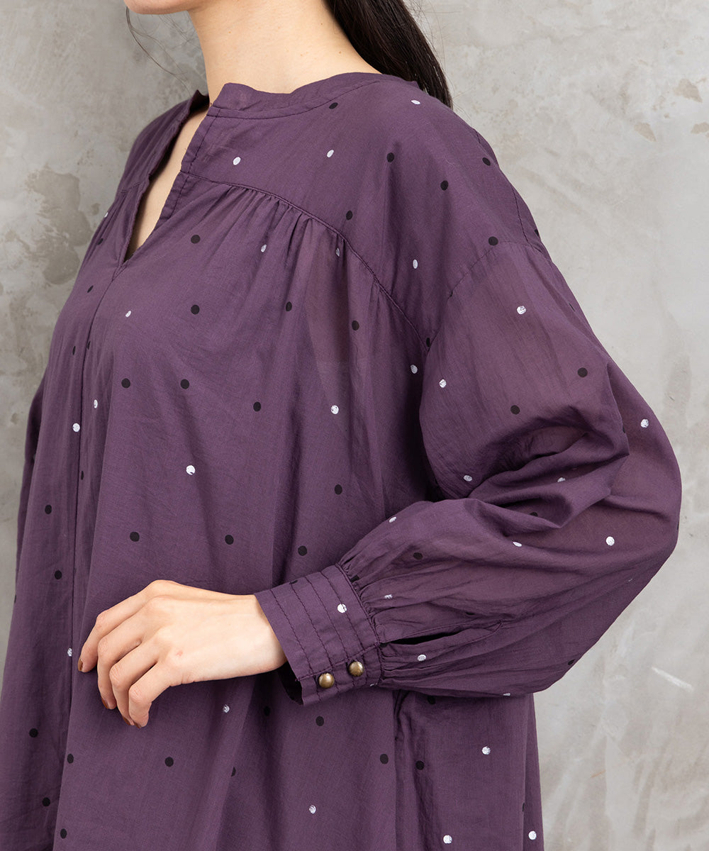 21号(6L～) ホイルドットプリントキーネックワンピース