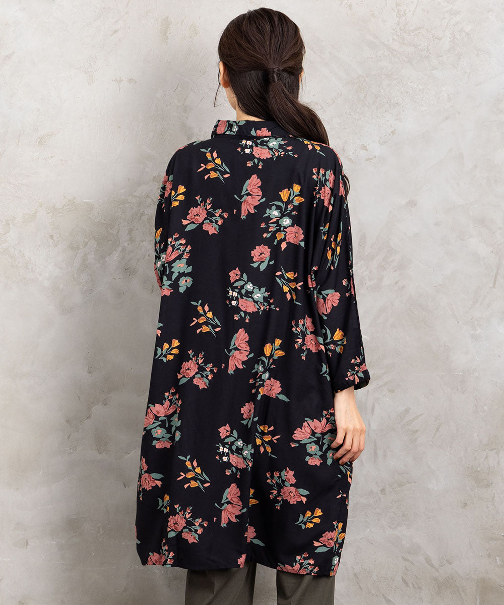 INDESIGN フラワーブーケプリントシャツチュニック