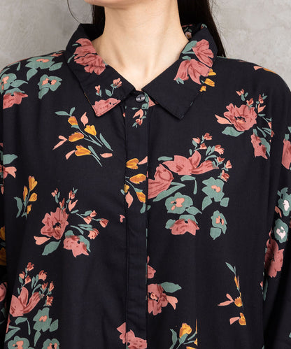 INDESIGN フラワーブーケプリントシャツチュニック
