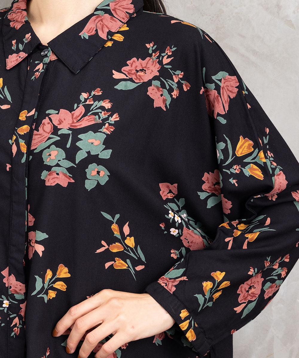 INDESIGN フラワーブーケプリントシャツチュニック