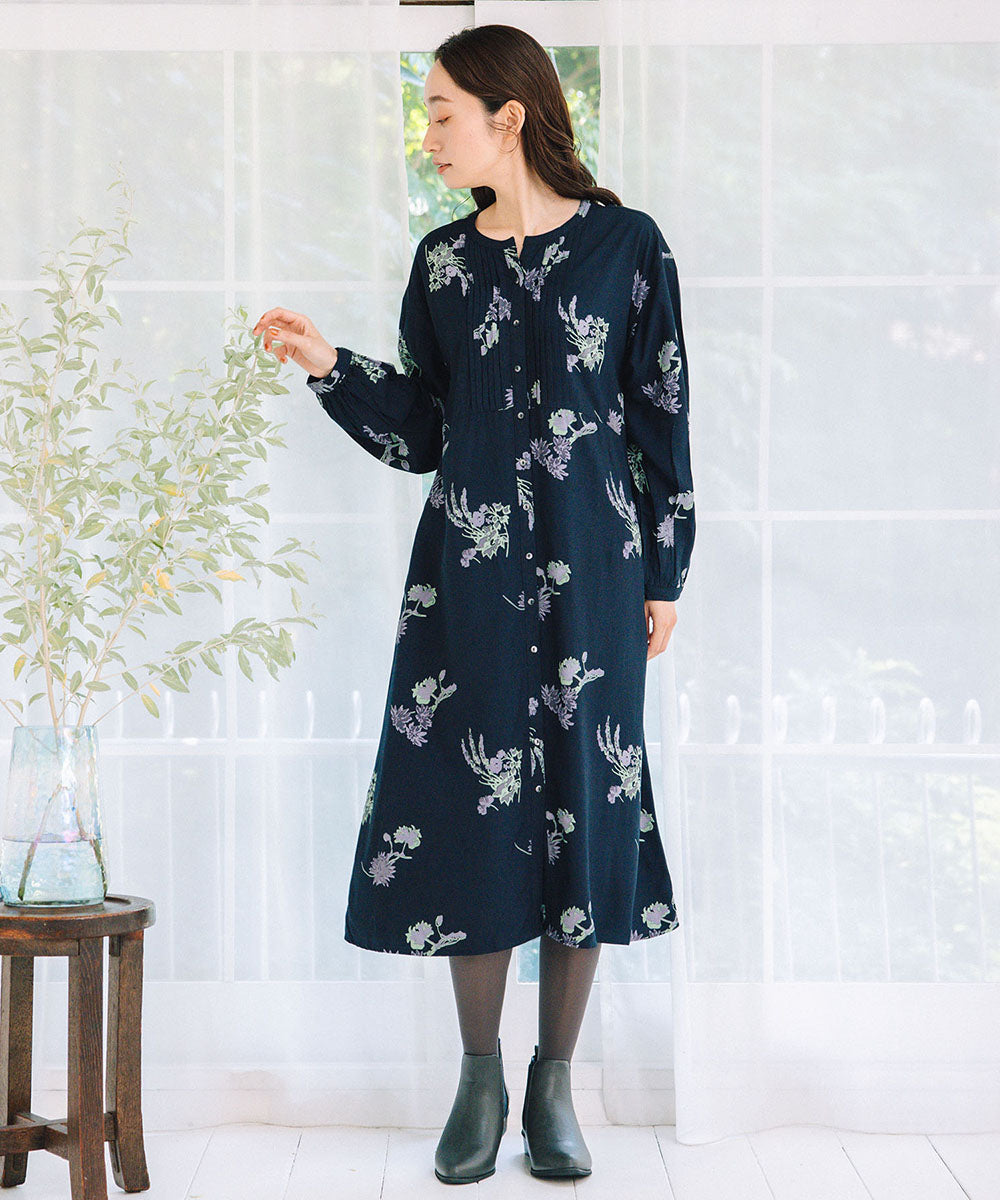 INDESIGN フラワープリントピンタックワンピース