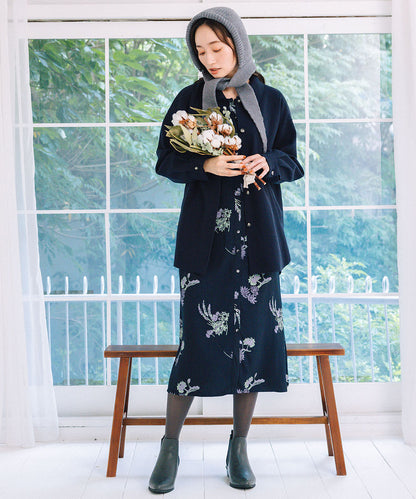 INDESIGN フラワープリントピンタックワンピース