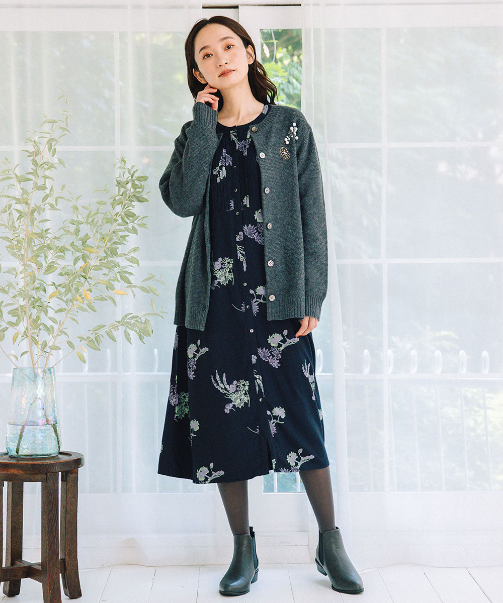 INDESIGN フラワープリントピンタックワンピース