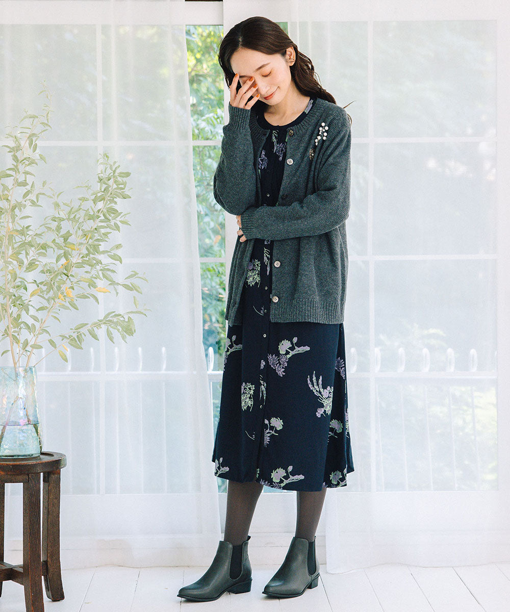 INDESIGN フラワープリントピンタックワンピース