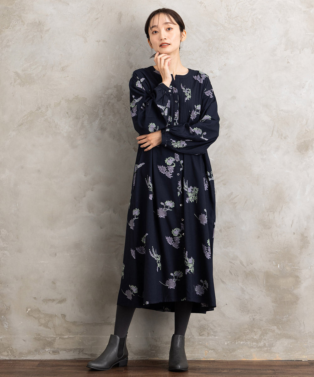 INDESIGN フラワープリントピンタックワンピース