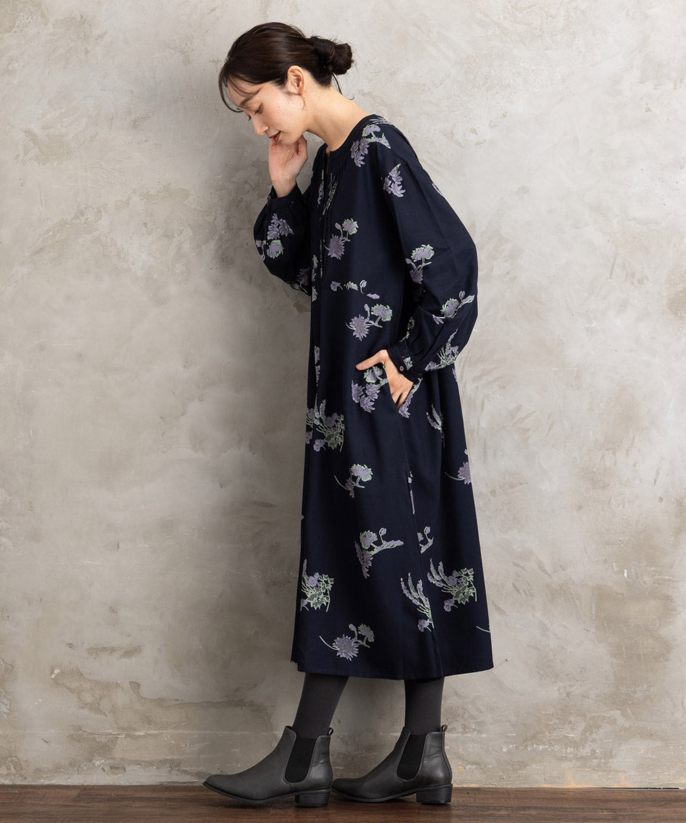 INDESIGN フラワープリントピンタックワンピース