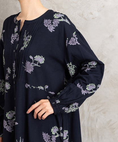 INDESIGN フラワープリントピンタックワンピース