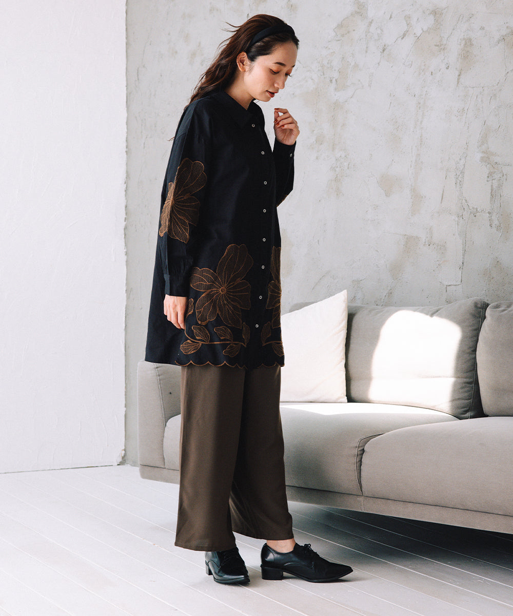 INDESIGN フラワーエンブロイダリーシャツチュニック