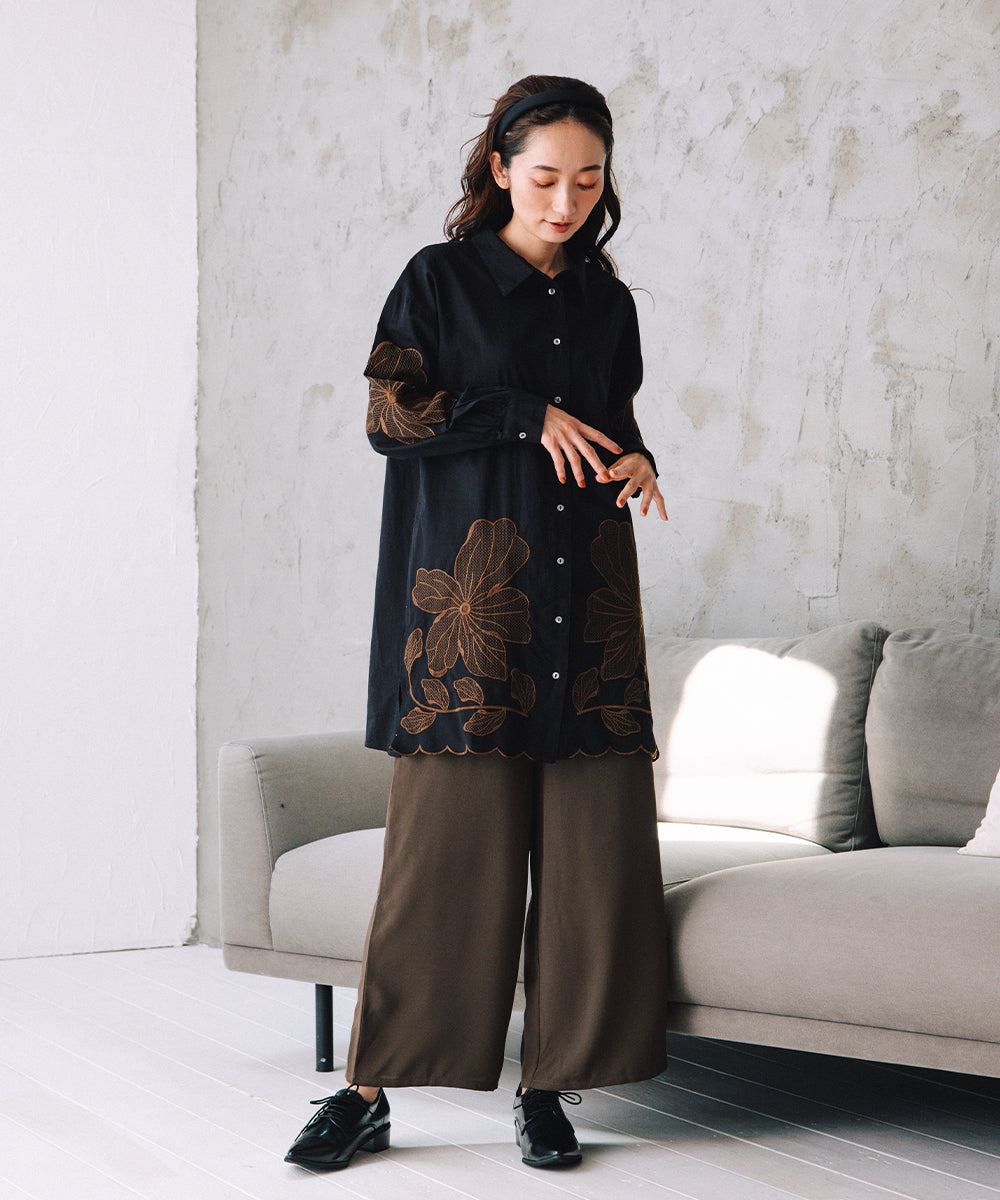 INDESIGN フラワーエンブロイダリーシャツチュニック
