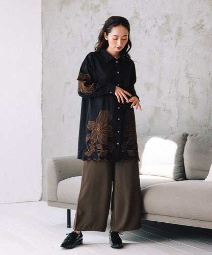 21号(6L～) INDESIGN フラワーエンブロイダリーシャツチュニック