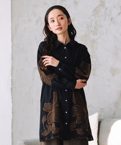 大きいサイズ レディース シャツワンピース フラワーモチーフ チュニック｜sabstreet my standard(サブストリートマイスタンダード)