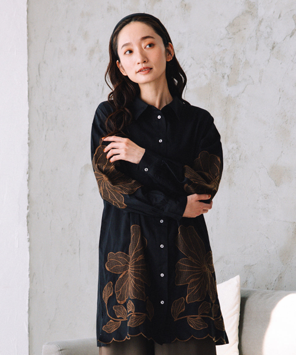 大きいサイズ レディース シャツワンピース フラワーモチーフ チュニック｜sabstreet my standard(サブストリートマイスタンダード)