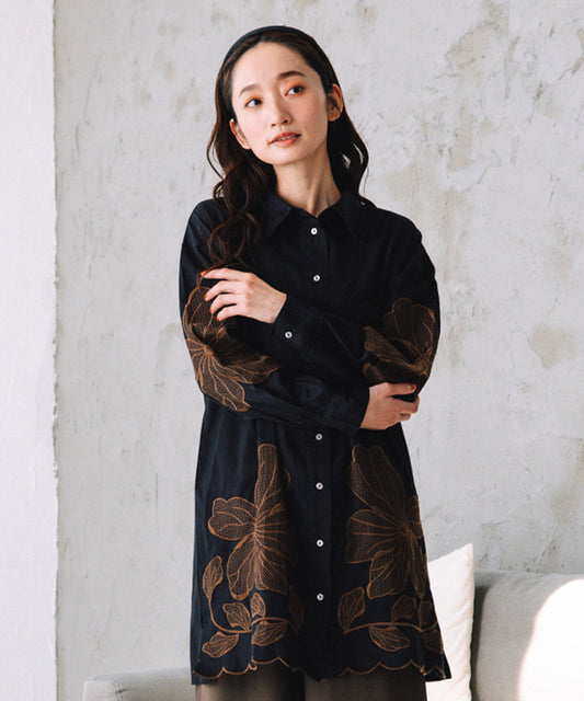 大きいサイズ レディース シャツワンピース フラワーモチーフ チュニック｜sabstreet my standard(サブストリートマイスタンダード)