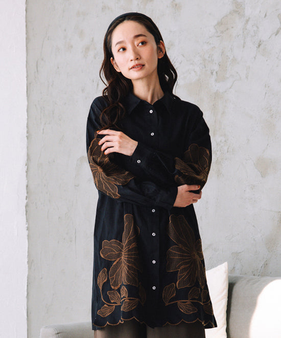 大きいサイズ レディース シャツワンピース フラワーモチーフ チュニック｜sabstreet my standard(サブストリートマイスタンダード)