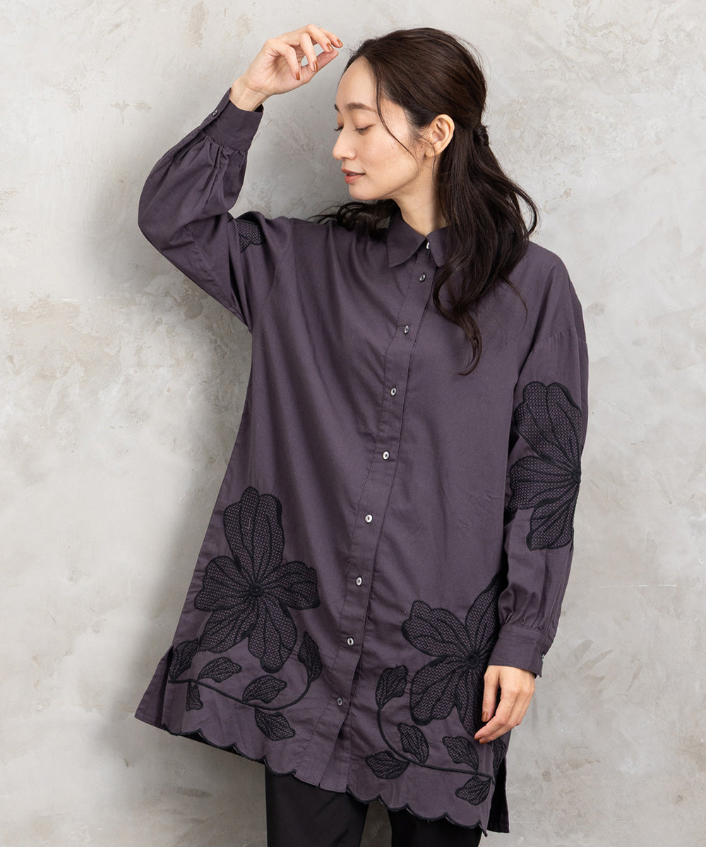INDESIGN フラワーエンブロイダリーシャツチュニック