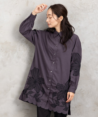 21号(6L～) INDESIGN フラワーエンブロイダリーシャツチュニック