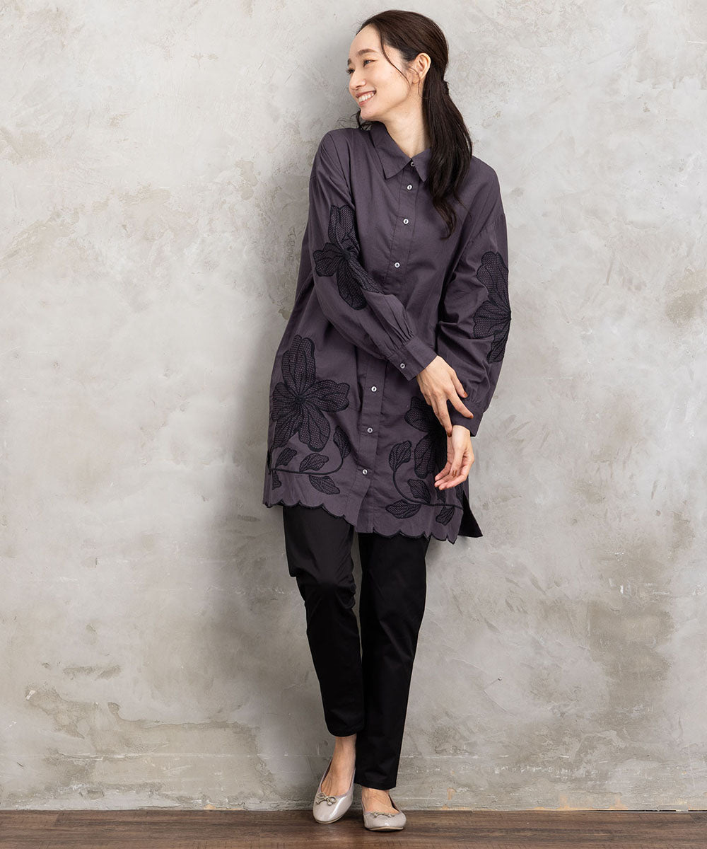 21号(6L～) INDESIGN フラワーエンブロイダリーシャツチュニック