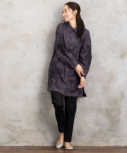 21号(6L～) INDESIGN フラワーエンブロイダリーシャツチュニック