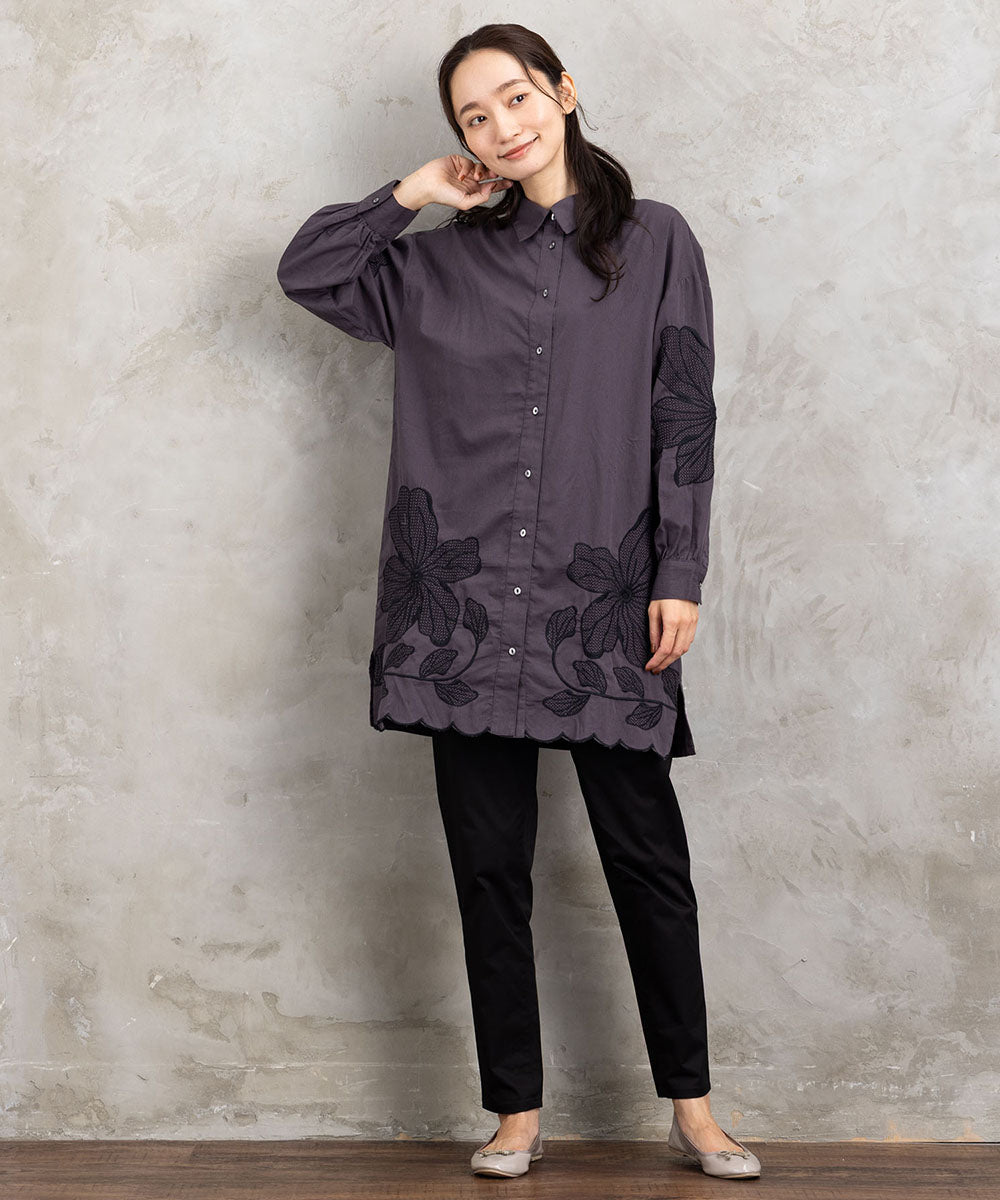 21号(6L～) INDESIGN フラワーエンブロイダリーシャツチュニック