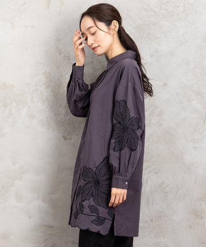 21号(6L～) INDESIGN フラワーエンブロイダリーシャツチュニック