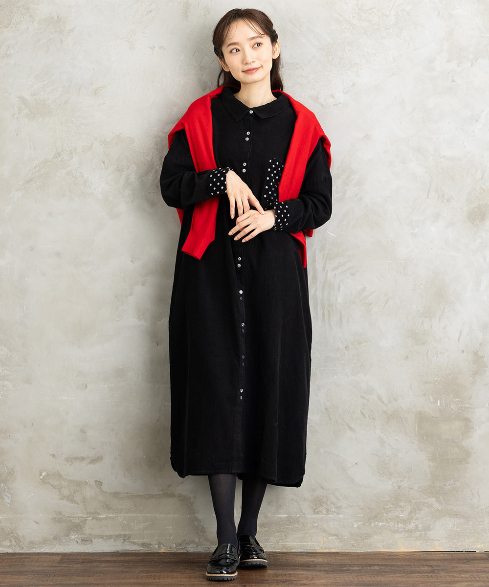 21号(6L～) INDESIGN ドットポケットコーデュロイシャツワンピース