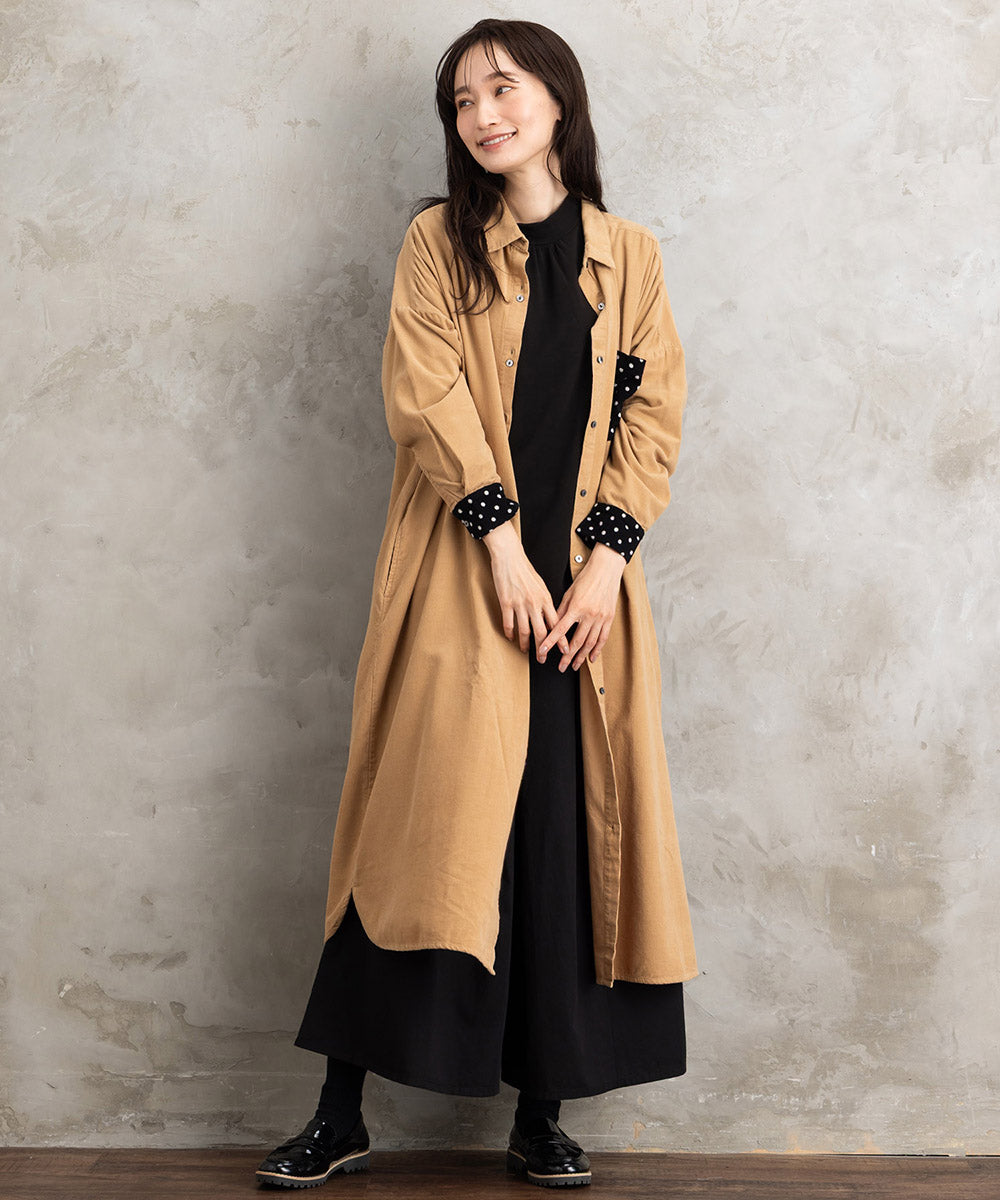 21号(6L～) INDESIGN ドットポケットコーデュロイシャツワンピース