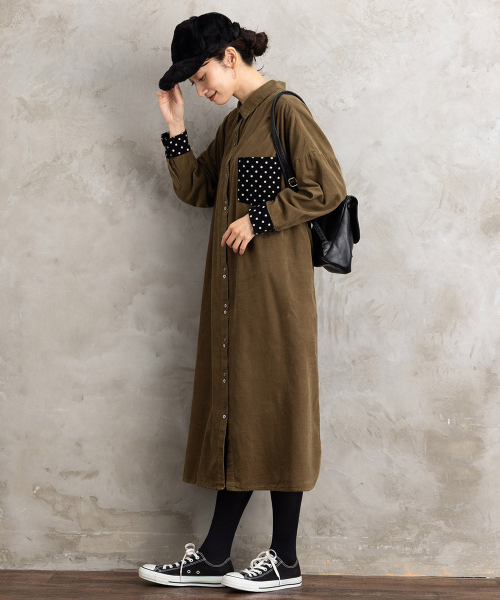 INDESIGN ドットポケットコーデュロイシャツワンピース