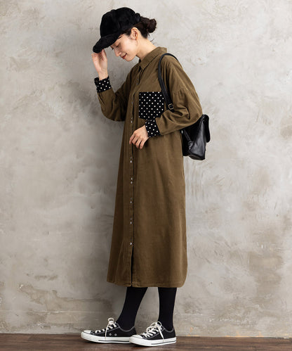 INDESIGN ドットポケットコーデュロイシャツワンピース