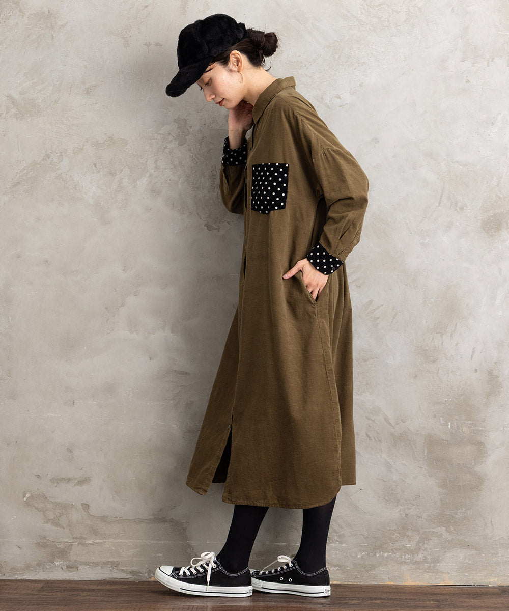 21号(6L～) INDESIGN ドットポケットコーデュロイシャツワンピース