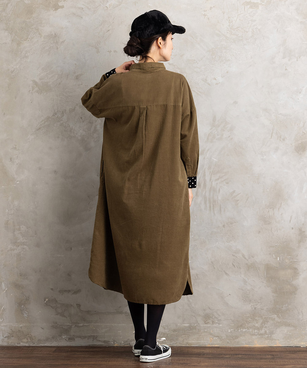 21号(6L～) INDESIGN ドットポケットコーデュロイシャツワンピース