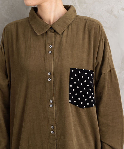 INDESIGN ドットポケットコーデュロイシャツワンピース