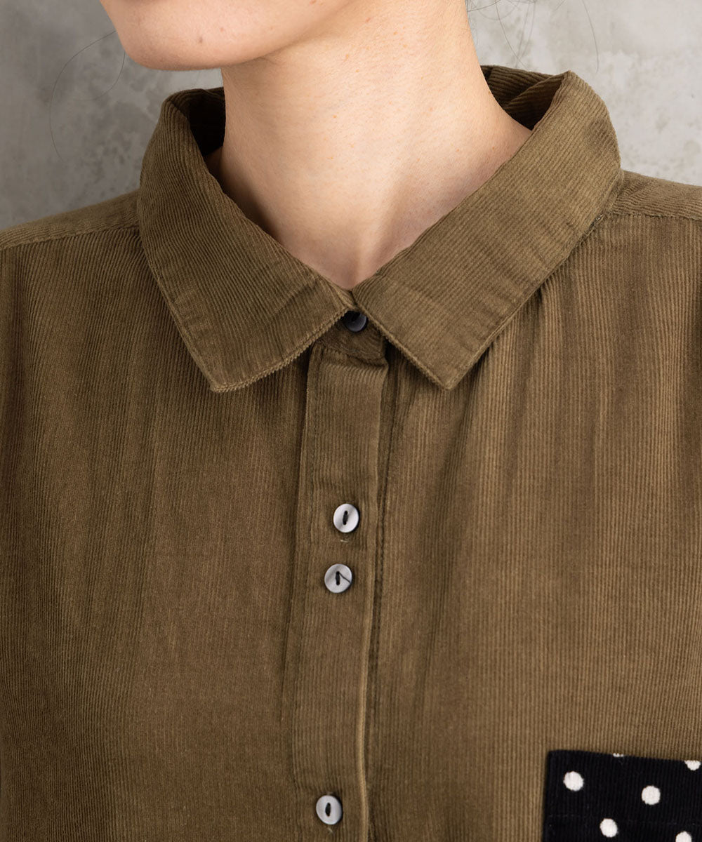 INDESIGN ドットポケットコーデュロイシャツワンピース