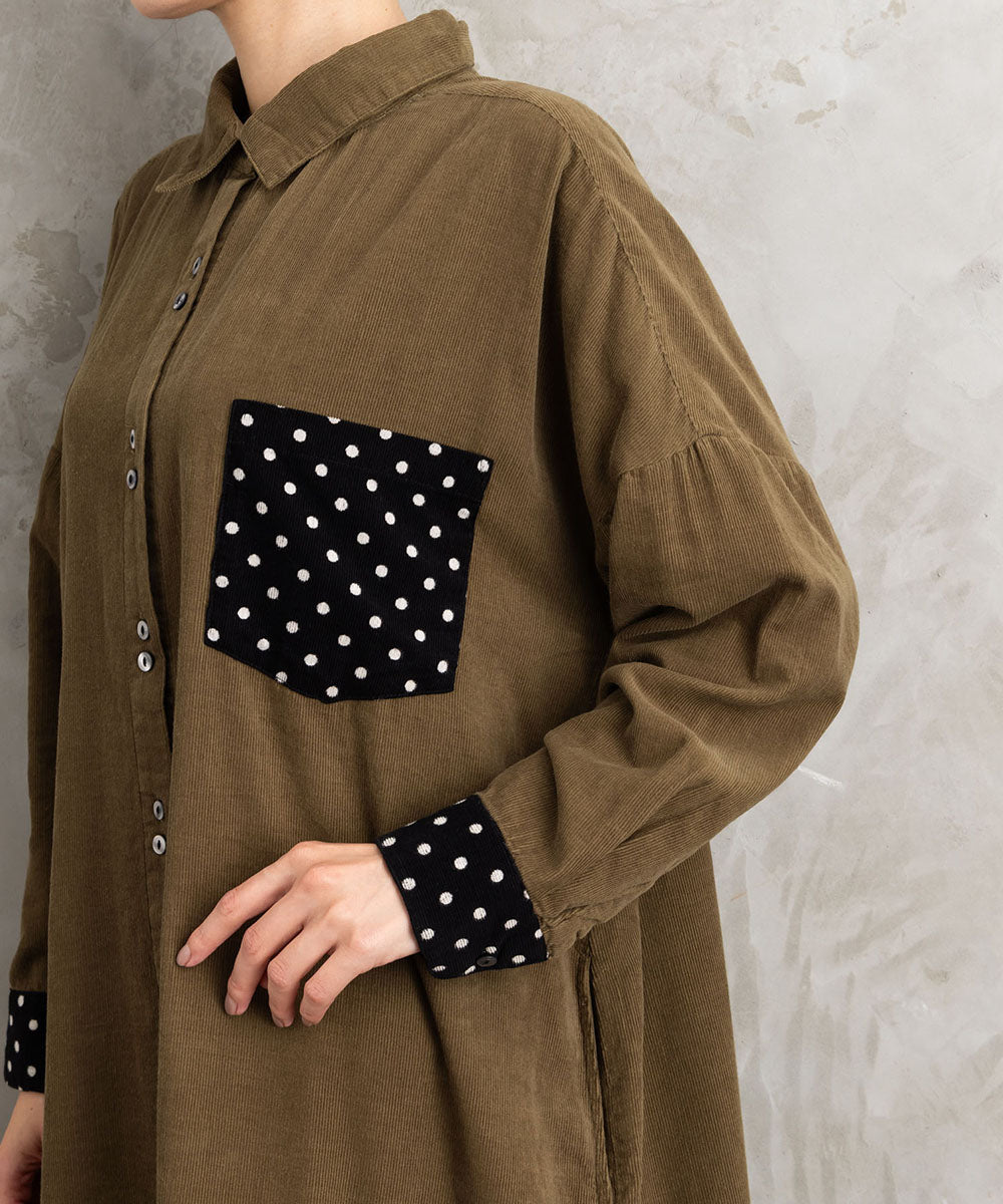 INDESIGN ドットポケットコーデュロイシャツワンピース
