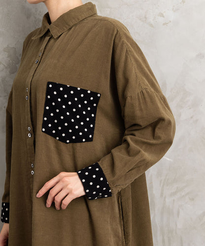 INDESIGN ドットポケットコーデュロイシャツワンピース