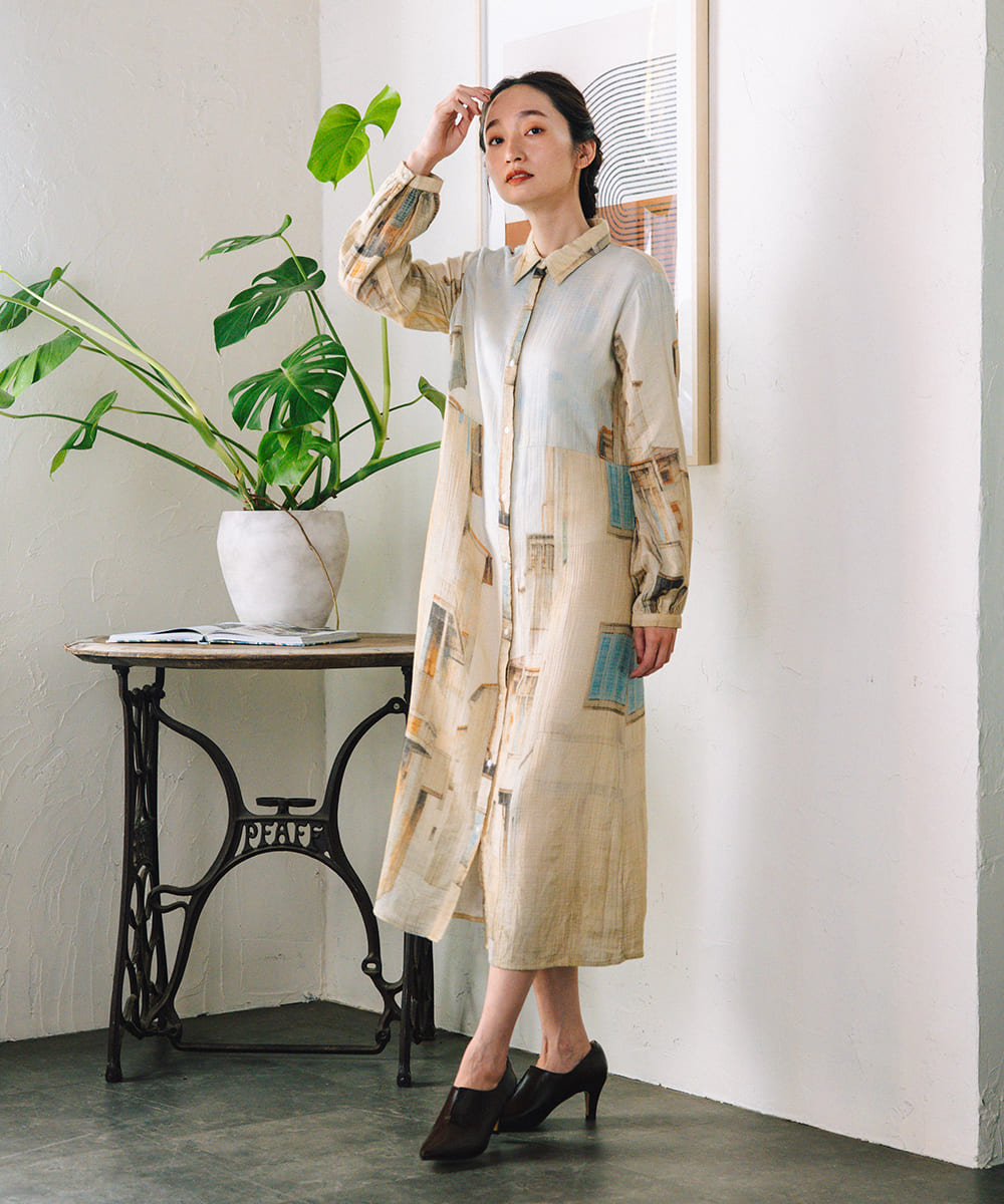 21号(6L～) INDESIGN シティスケープコラージュプリントワンピース