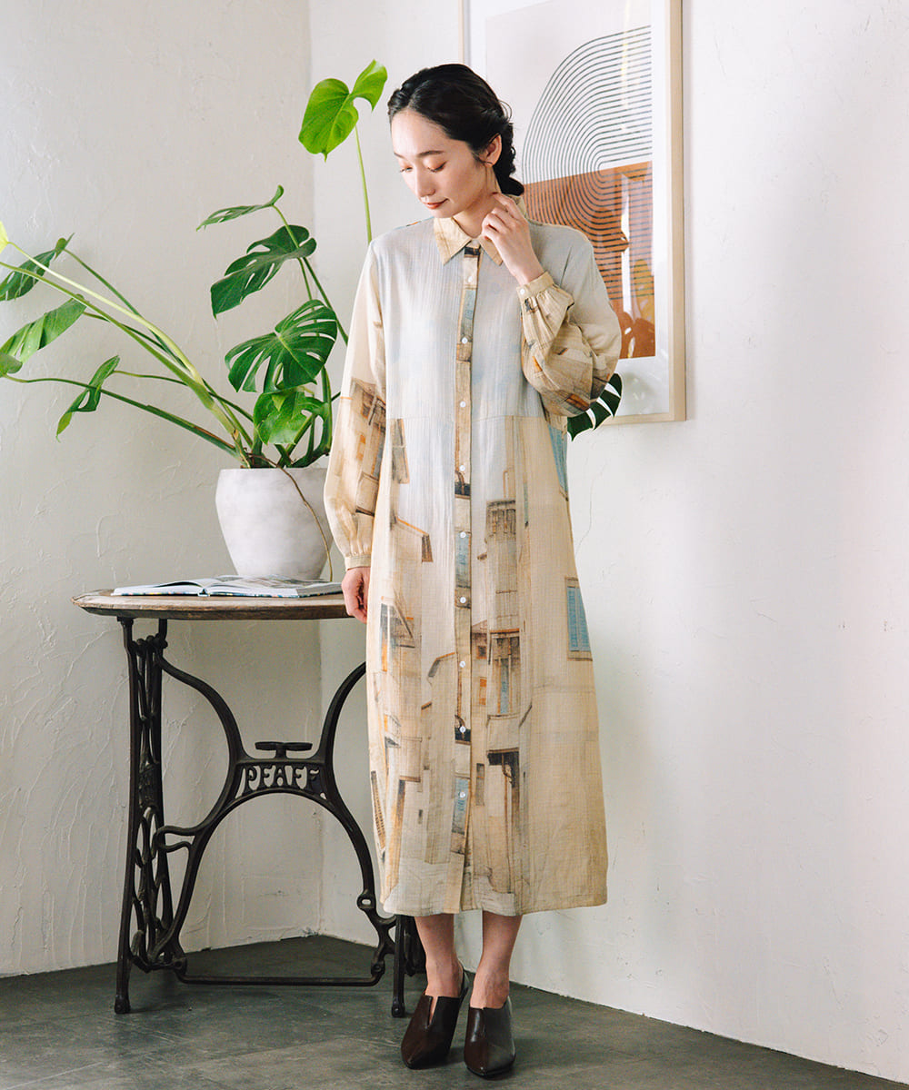 21号(6L～) INDESIGN シティスケープコラージュプリントワンピース