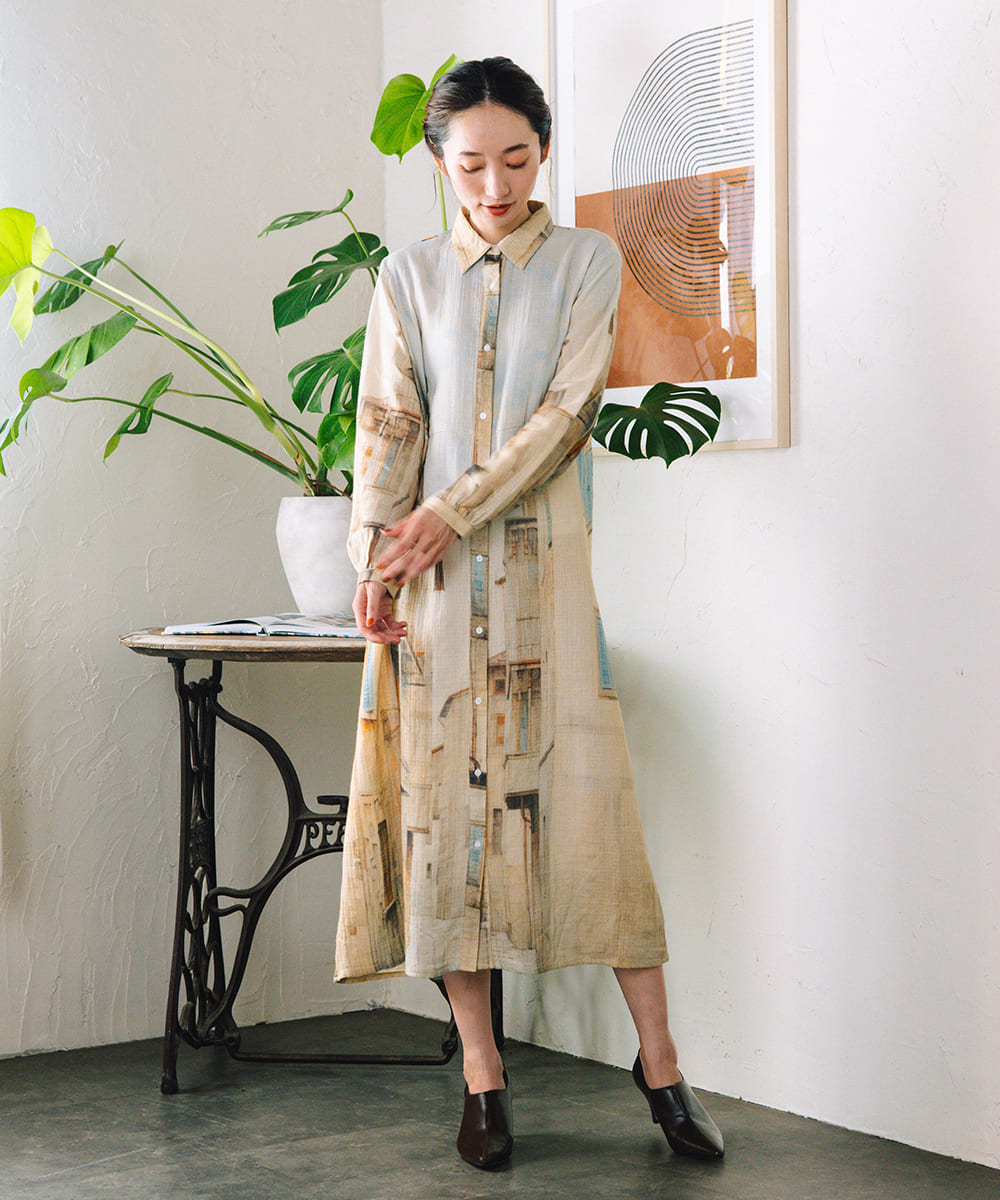 INDESIGN シティスケープコラージュプリントワンピース