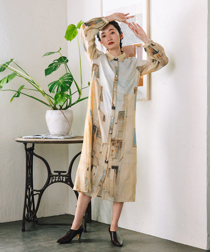 INDESIGN シティスケープコラージュプリントワンピース