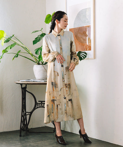 21号(6L～) INDESIGN シティスケープコラージュプリントワンピース